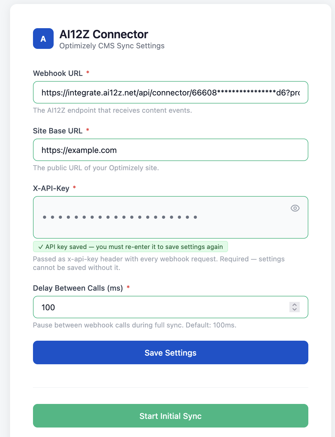 Optimizely connector configuration example