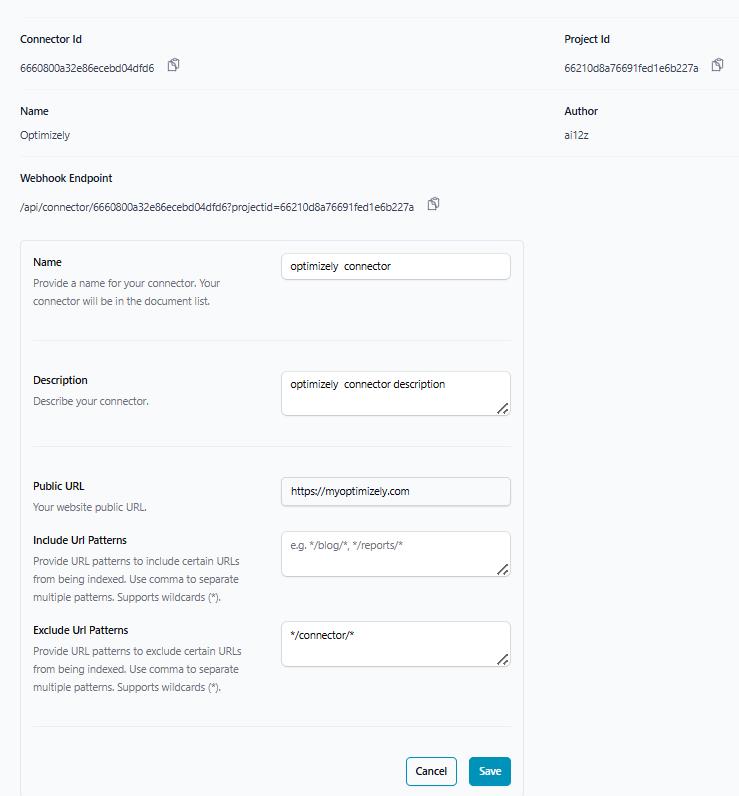 Optimizely connector configuration example