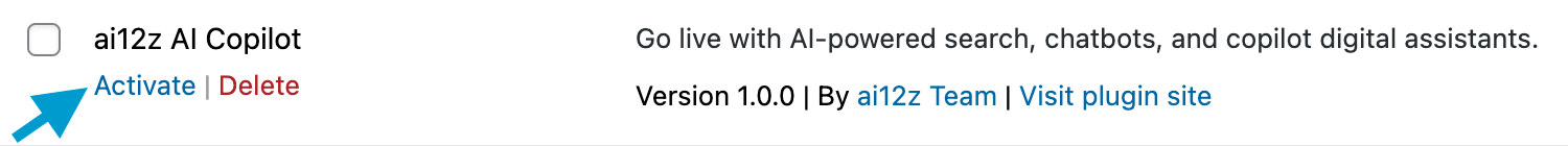 Activate ai12z AI Copilot WordPress plugin