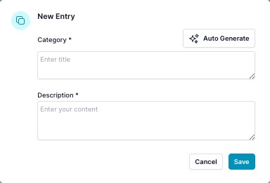 New Entry dialog for Categories