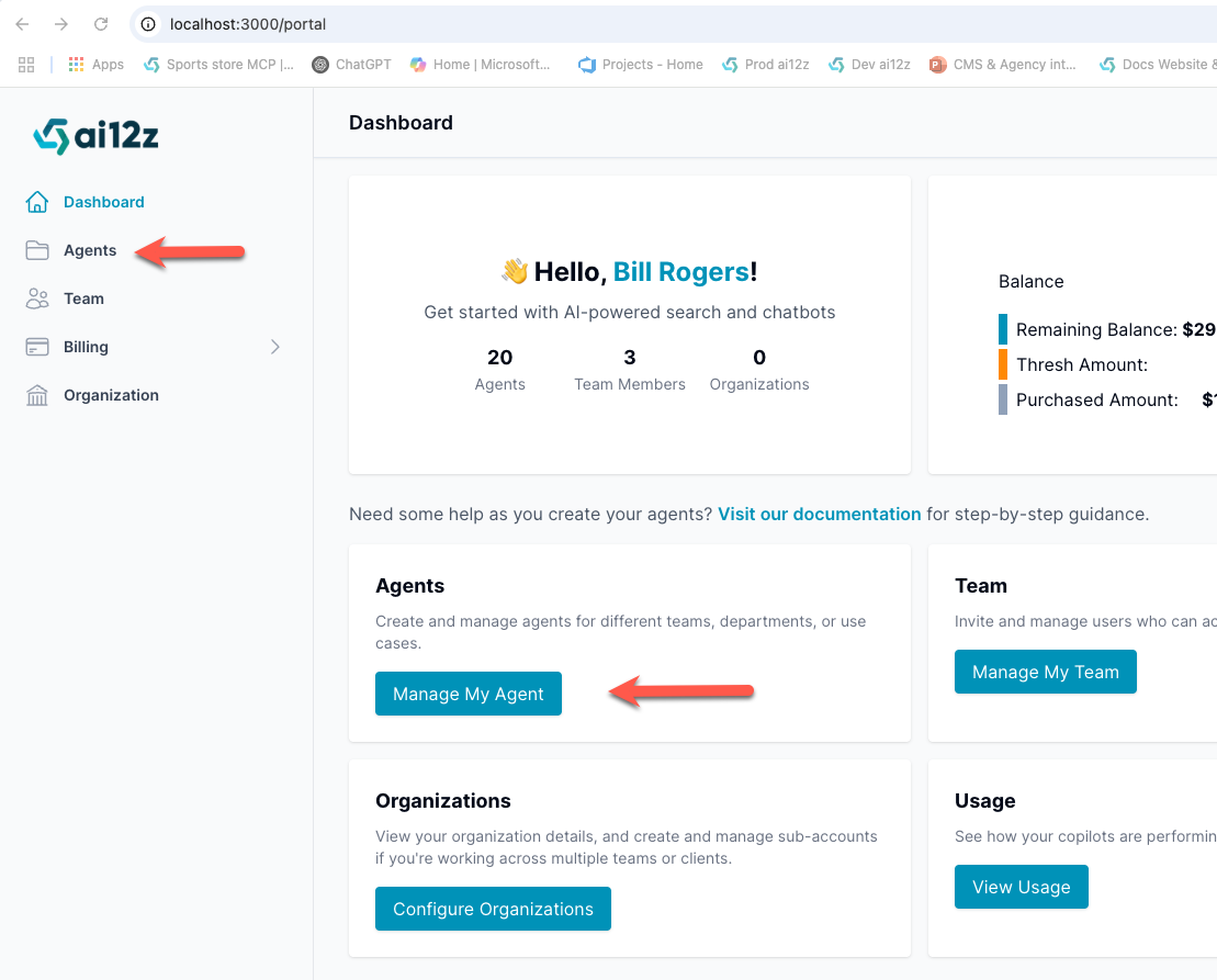 Navigate to Agents by clicking on the left-hand navigation - Agents