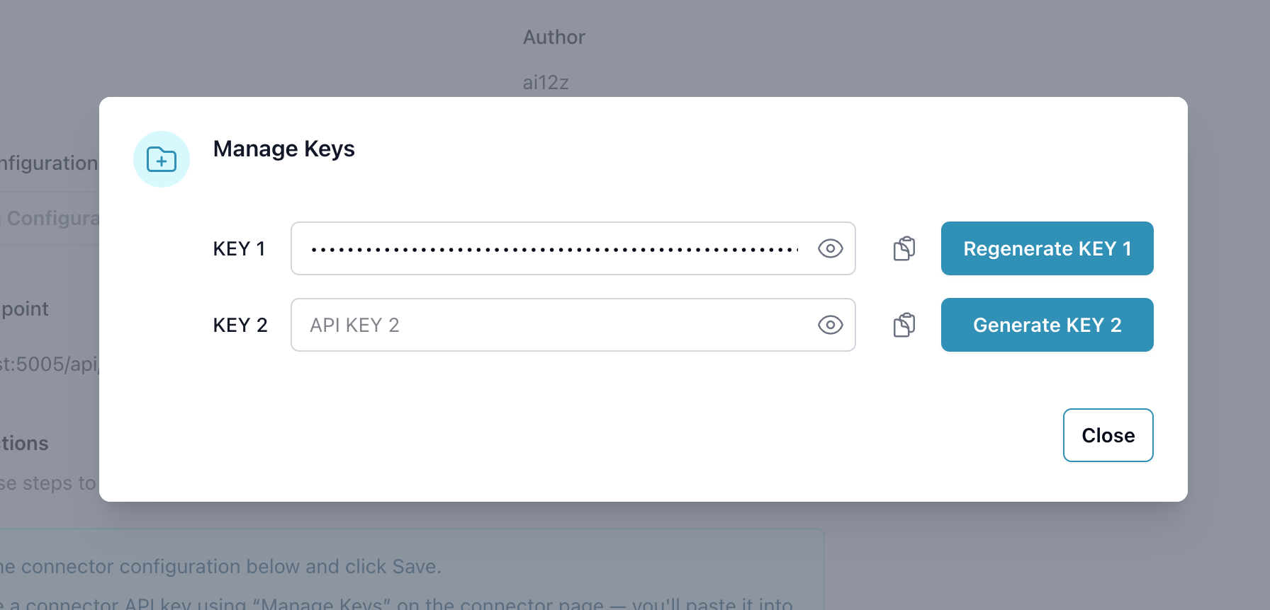 Manage Keys dialog