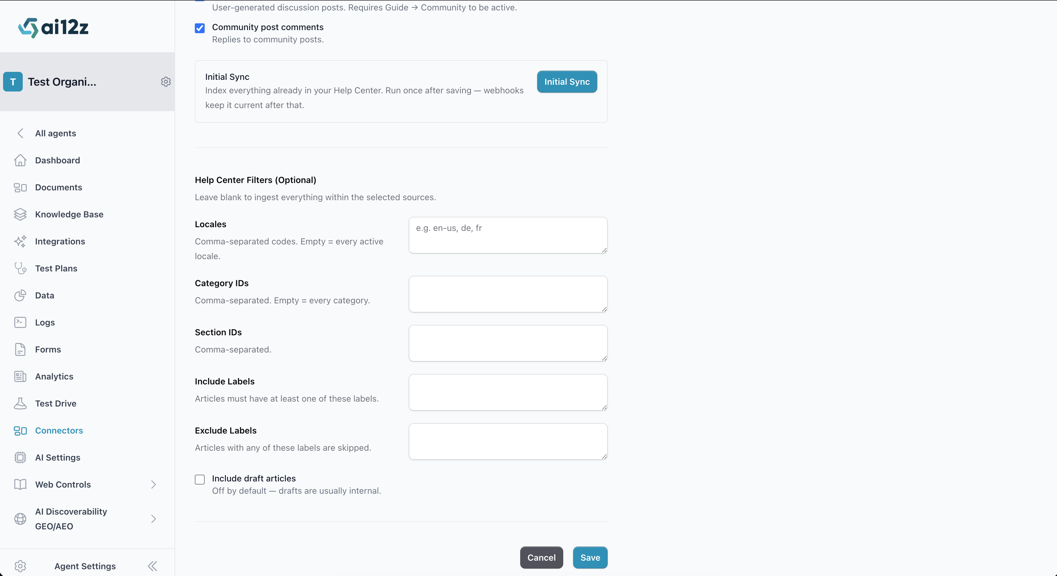 ai12z portal Zendesk Help Center filters section