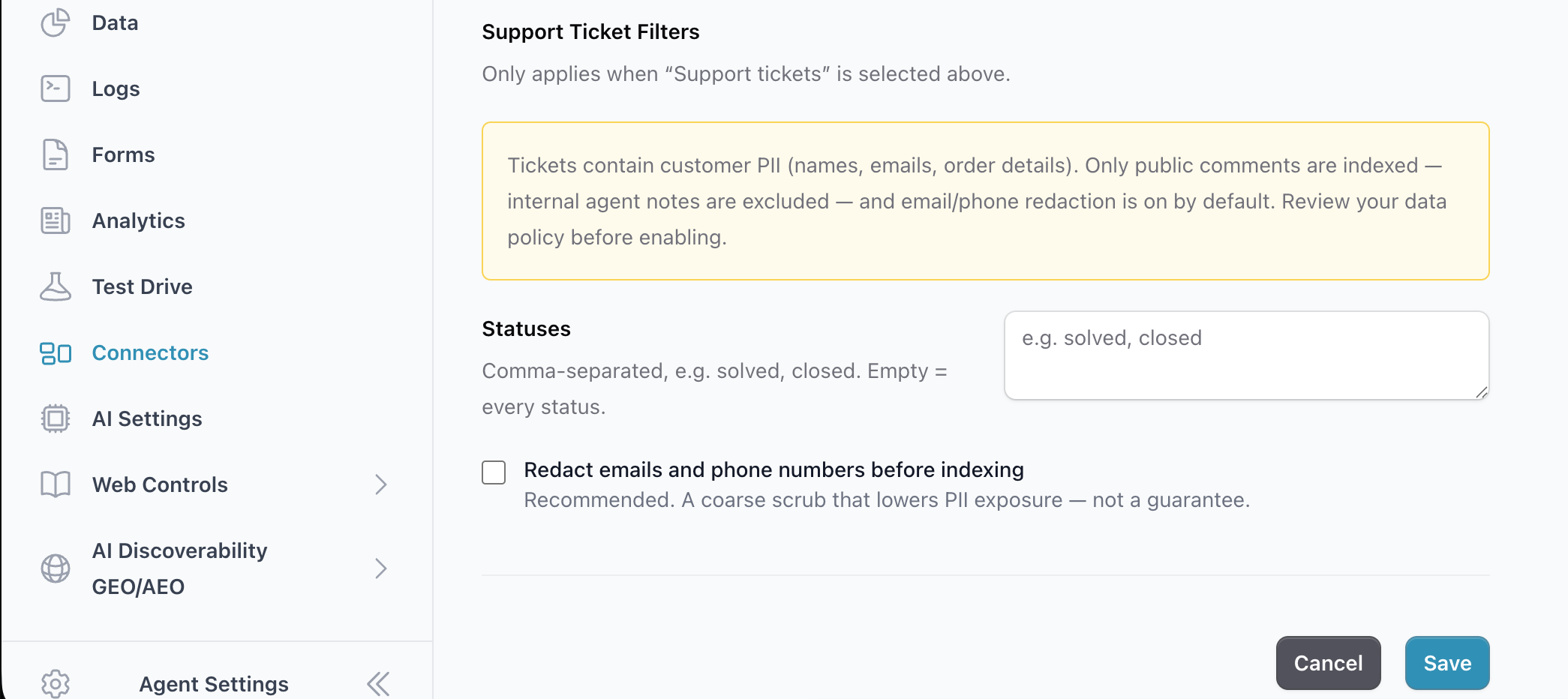 ai12z portal Zendesk support ticket filters section