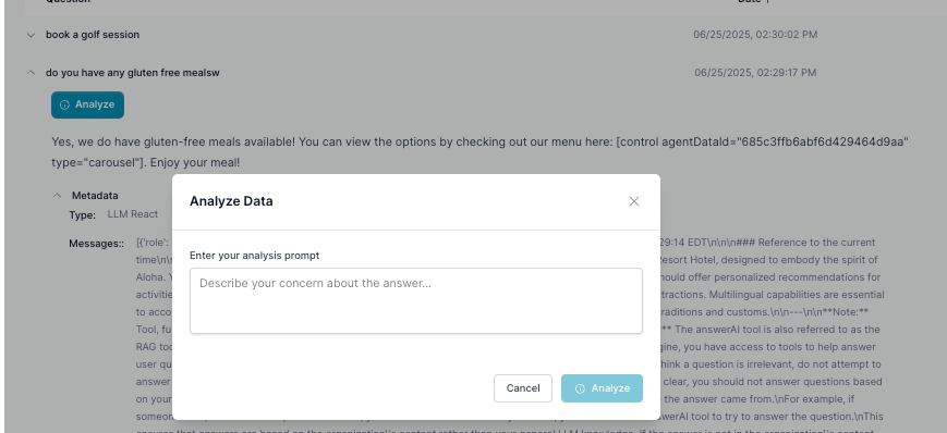 Analyze Data Dialog