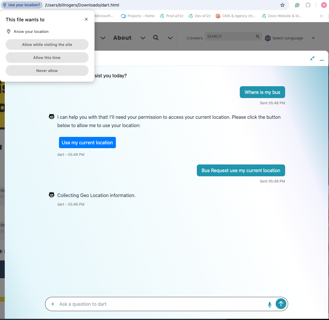 Browser location dialog