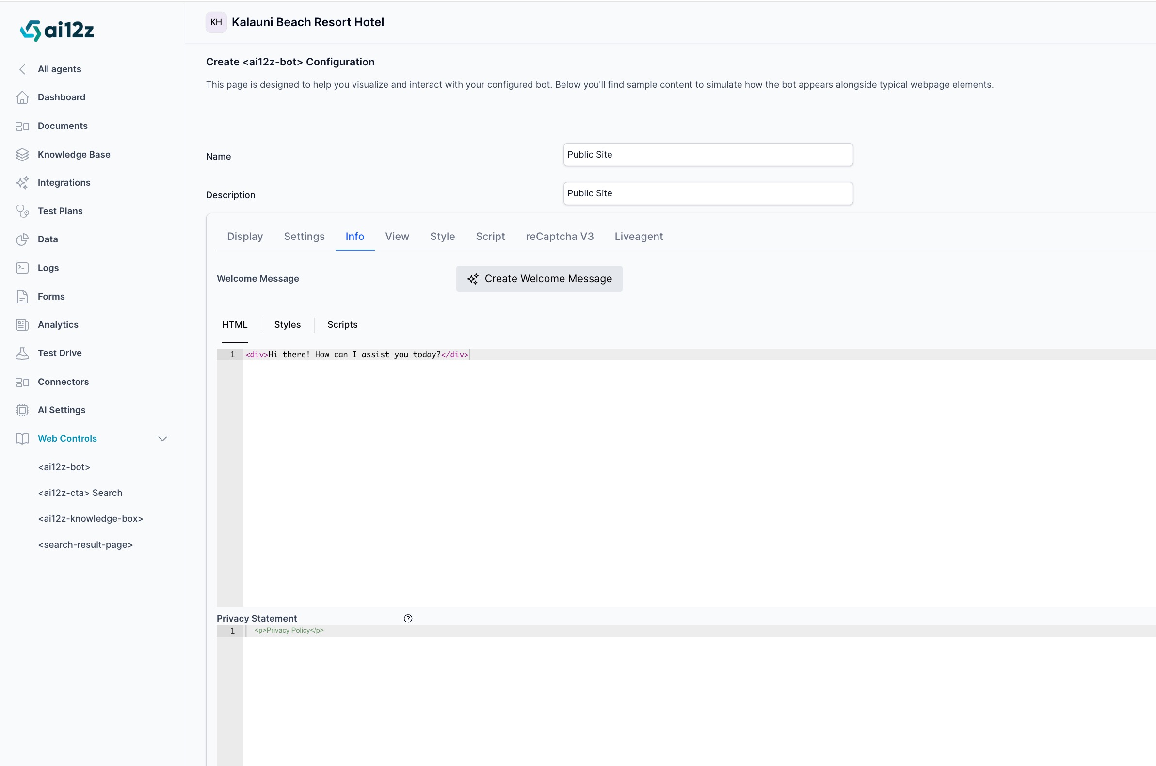 Info tab for Bot Config