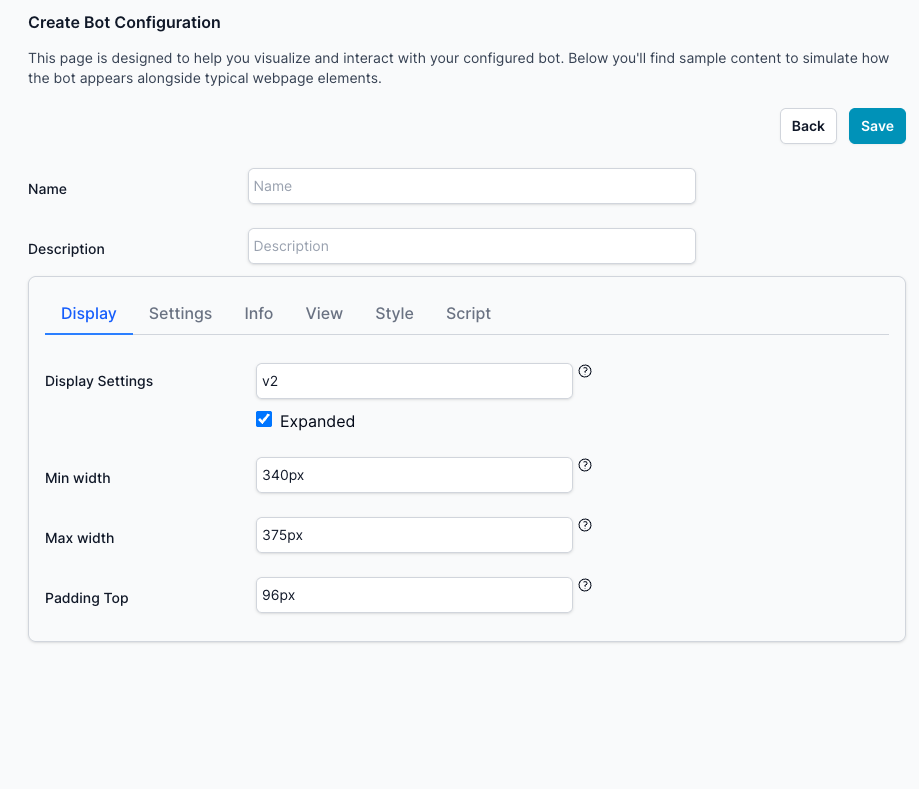 Bot Configuration Screen