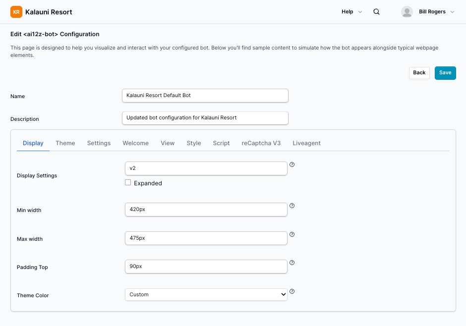 Bot Configuration Screen