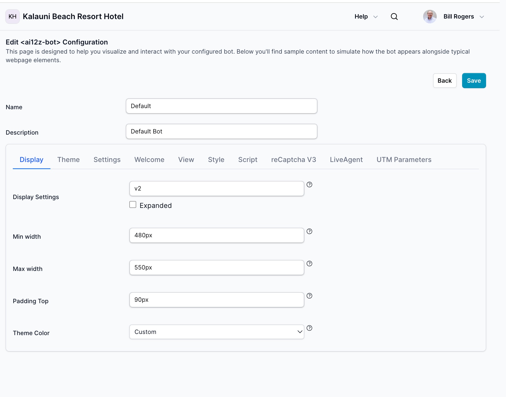 Bot Configuration Screen