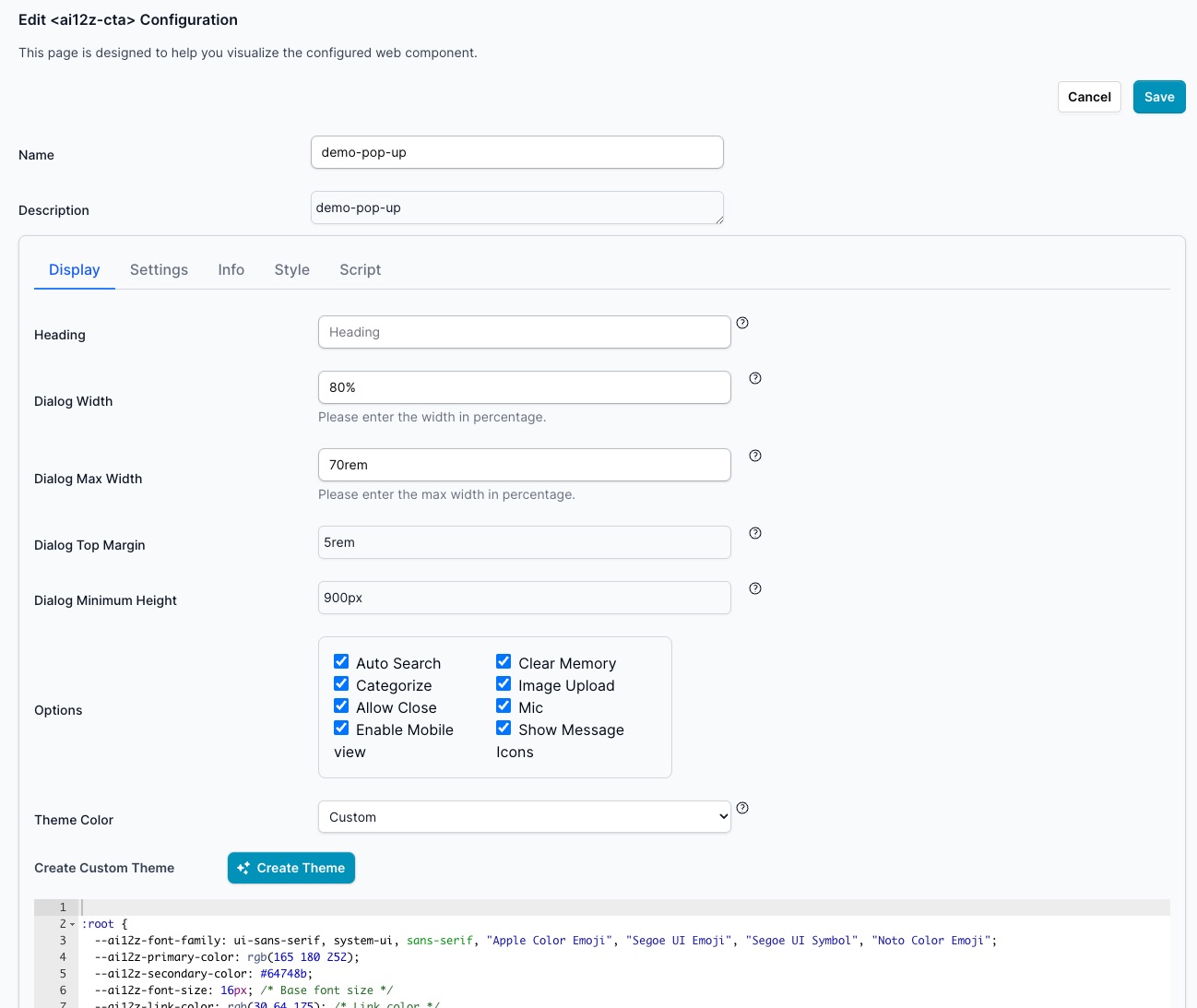 Modal dialog setting