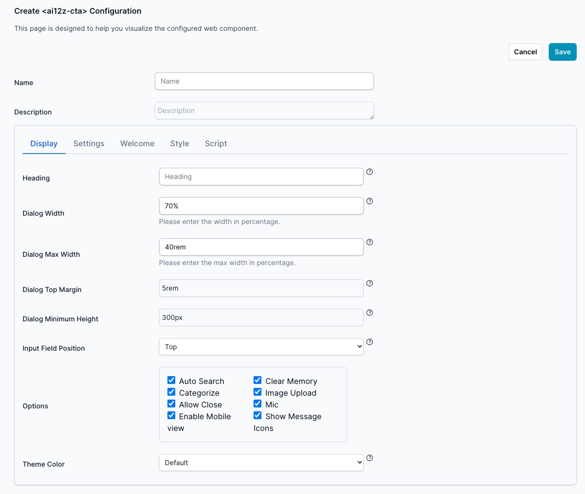 CTA Display Configuration