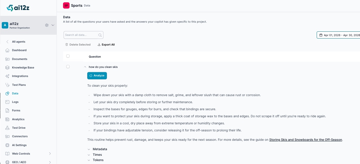 Analyze button for data