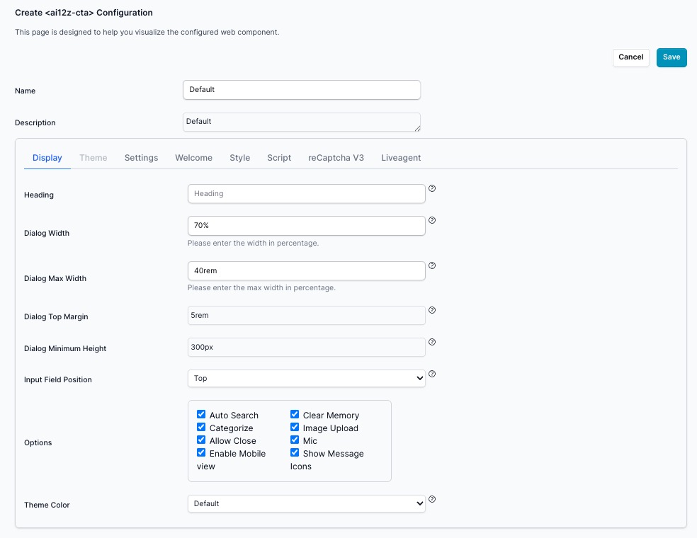 CTA Display Configuration
