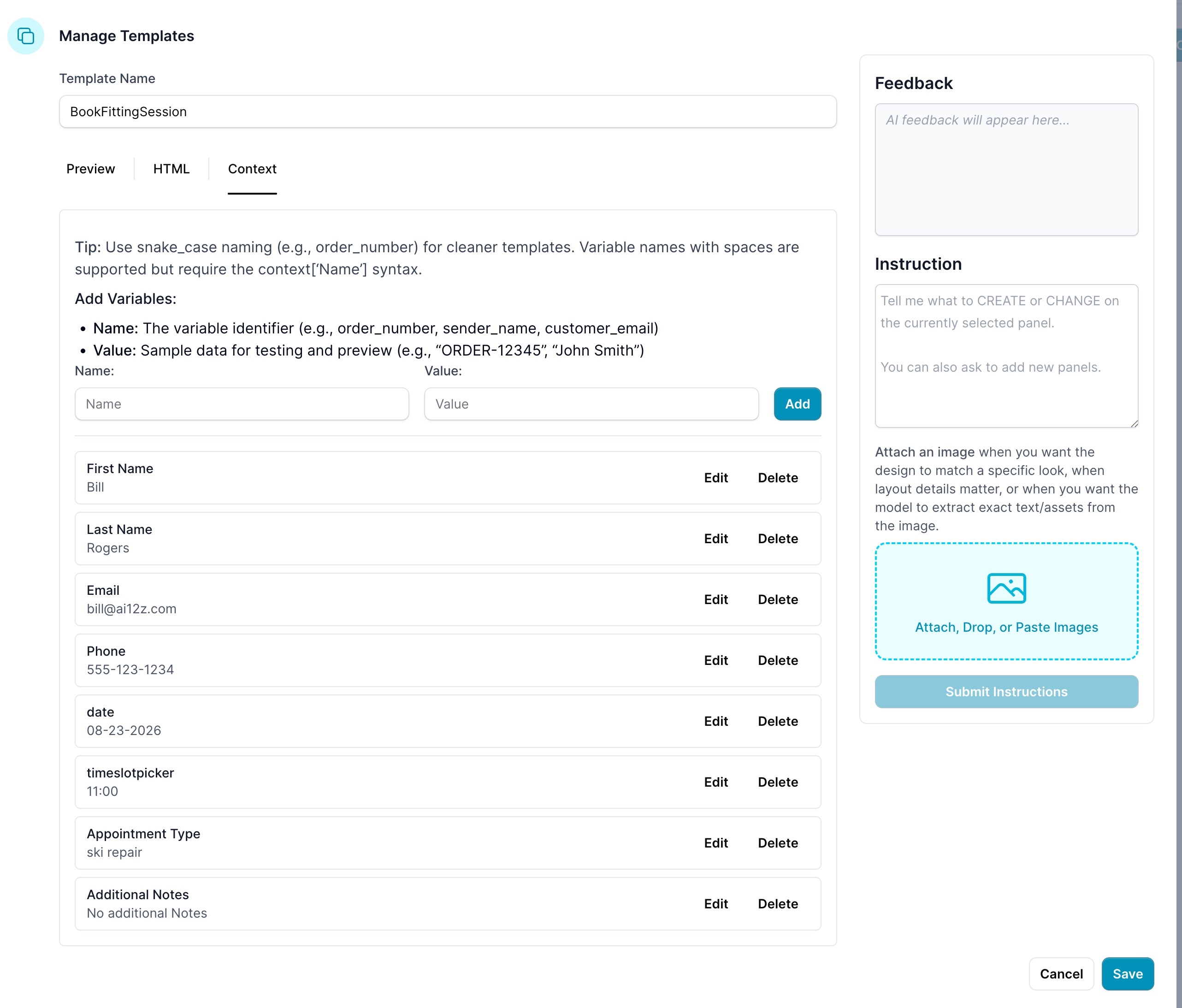 Create template context