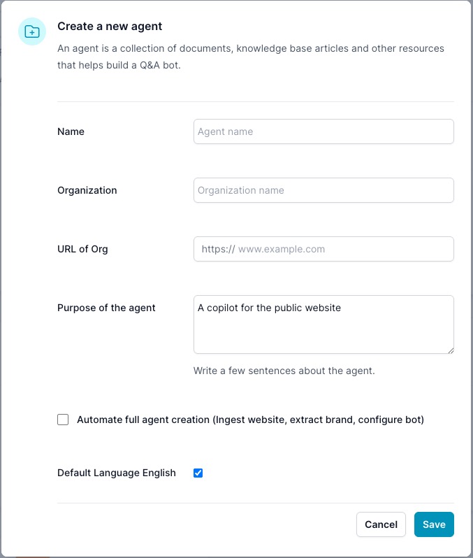 form to create agent