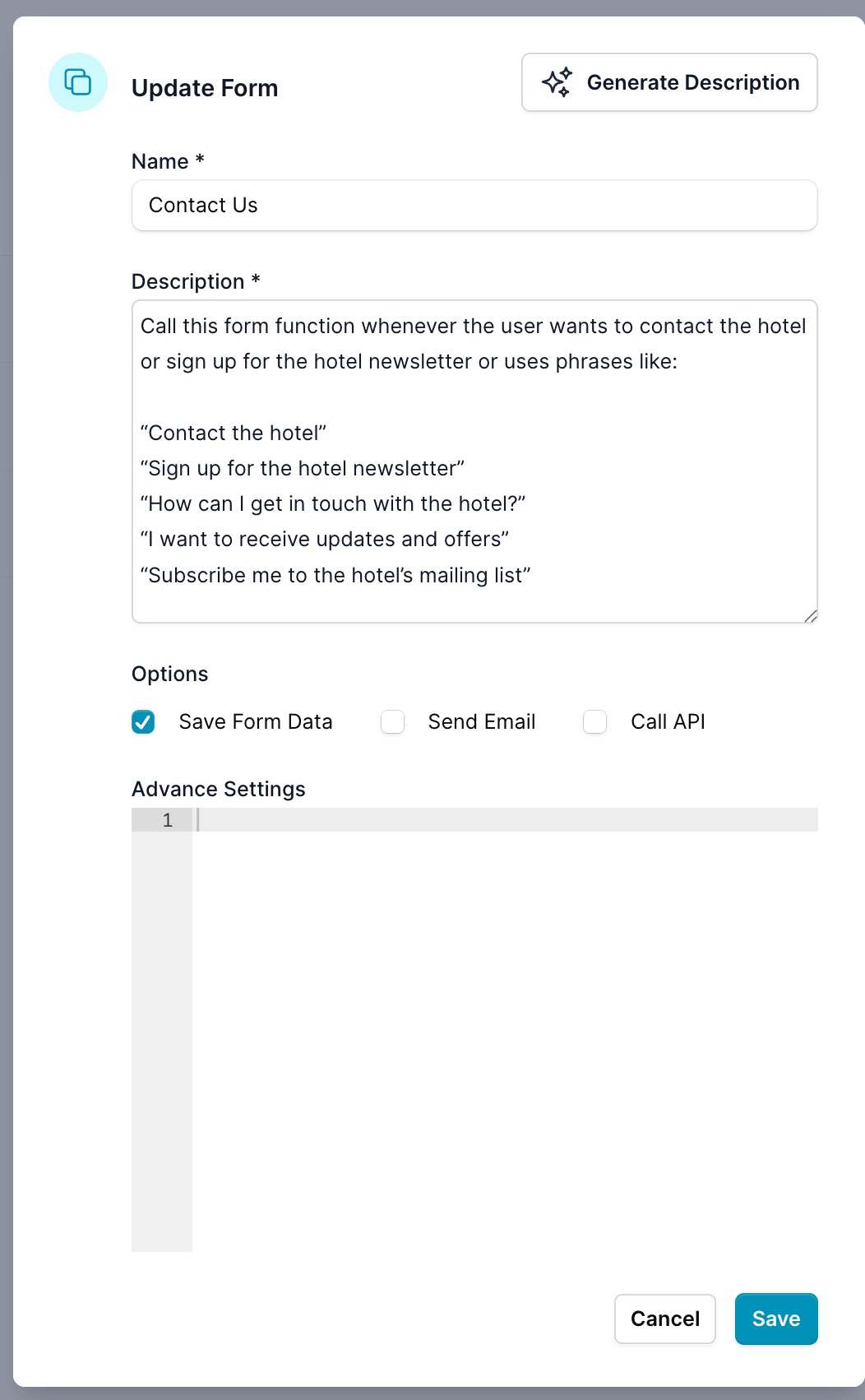 form description button