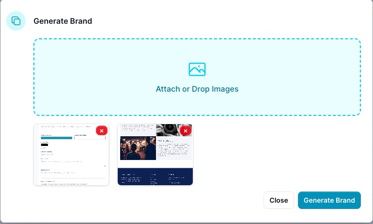 Generate Brand modal with drag-and-drop upload area