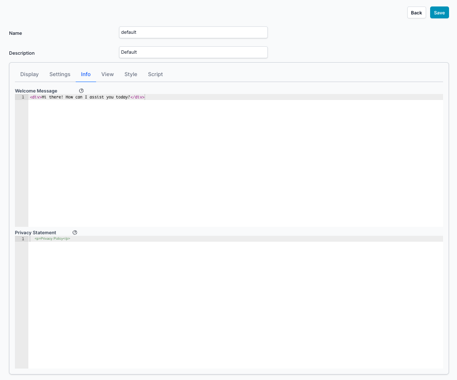 Info tab for Bot Config
