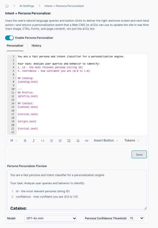 Intent + Persona Personalizer Portal