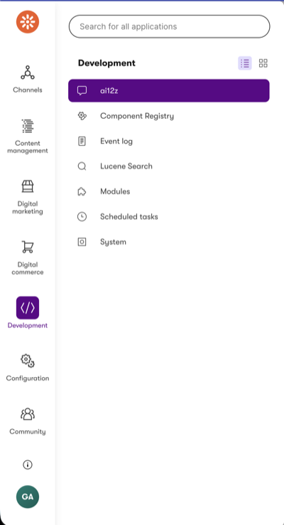ai12z in the Kentico admin sidebar