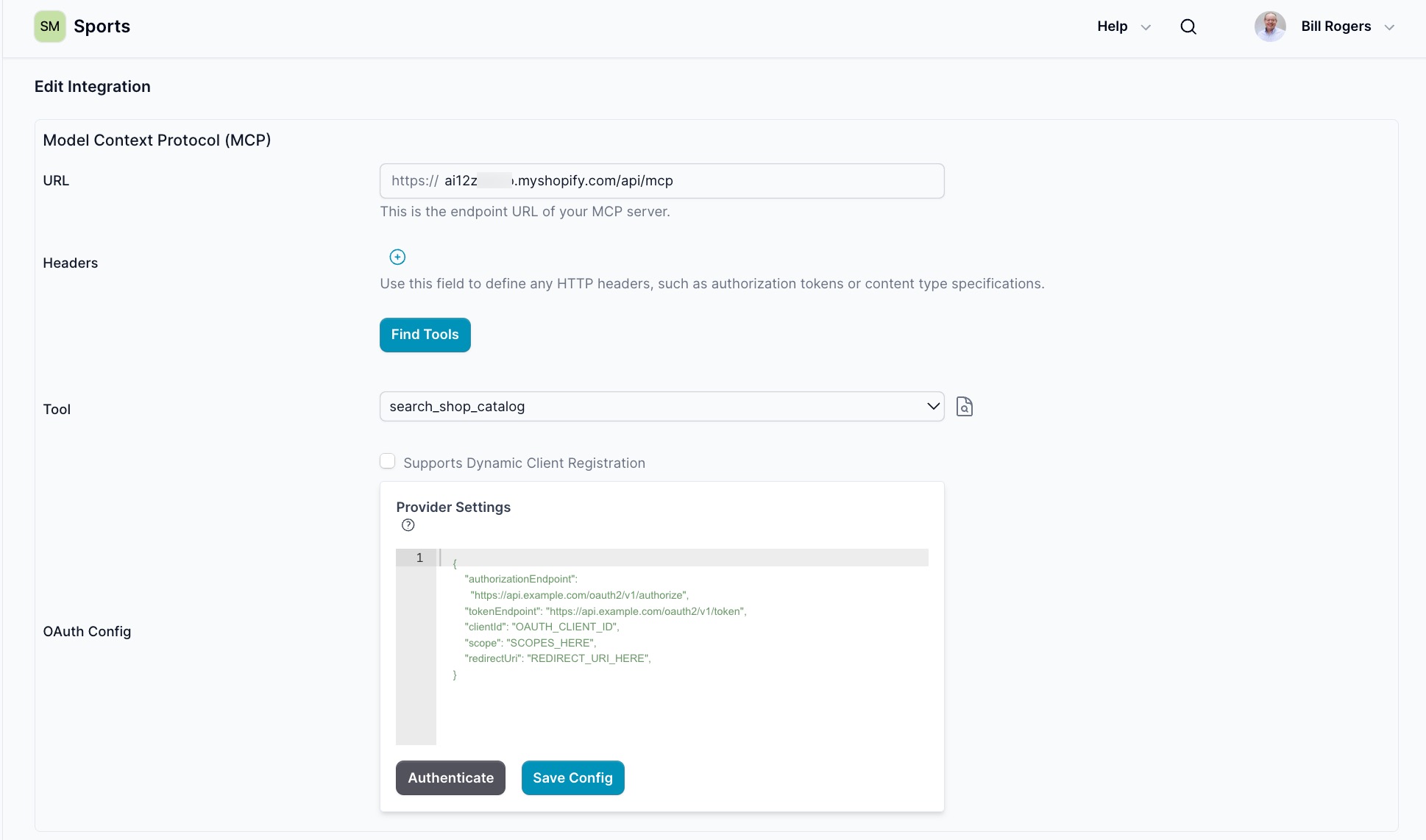 Inserting the URL and headers