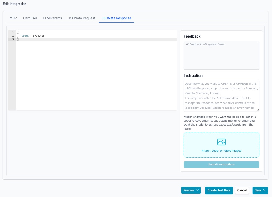 setup JSONata response