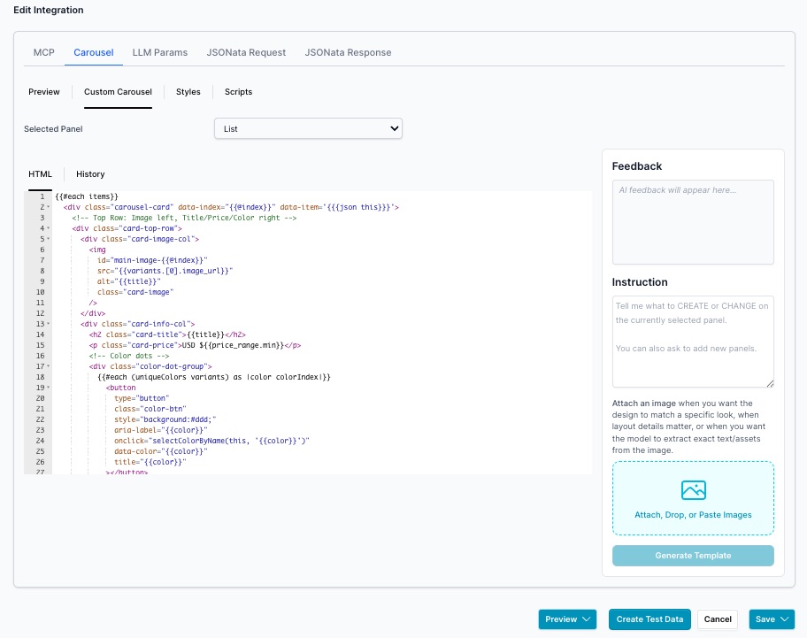 ai to set up the carousel handlebars and templates