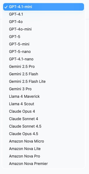 Updated model selection interface showing expanded model options