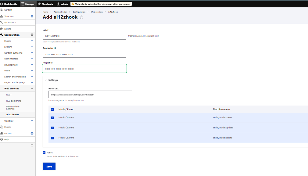 ai12zhook module config settings