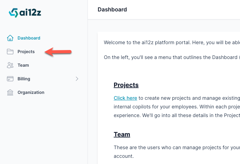 To Navigate to projects by clicking on the left hand navigation - Projects