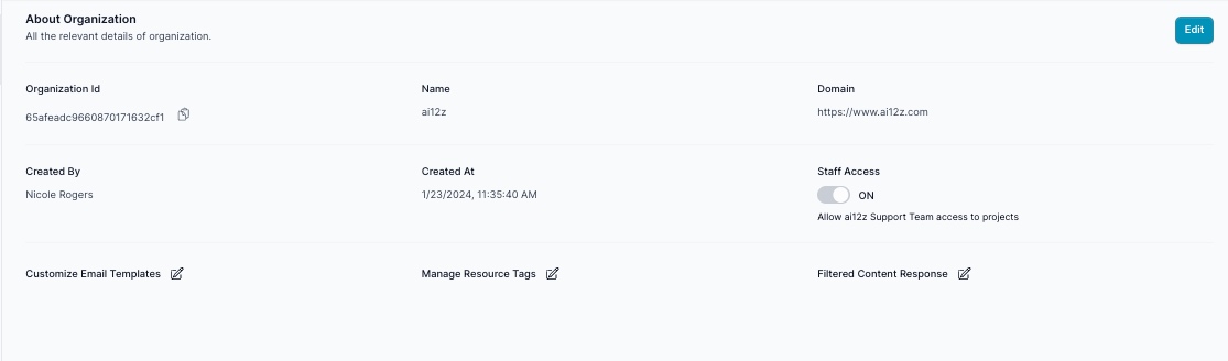 Organization Settings overview
