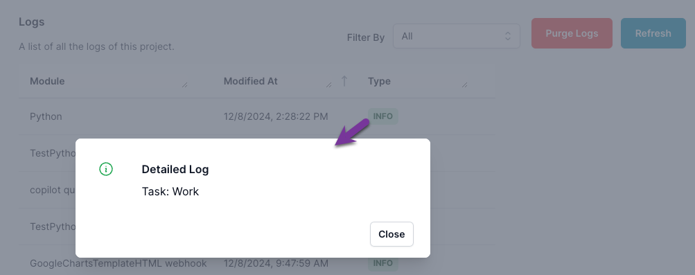 Log the python logInfo