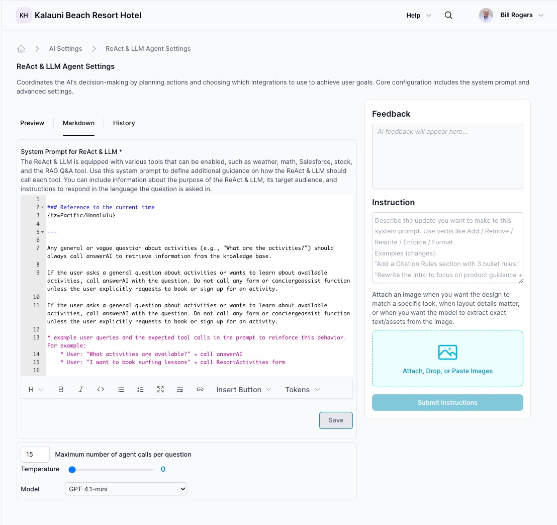 React parameters, system prompt model, temperture