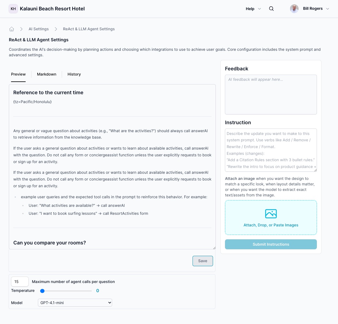 React system prompt preview