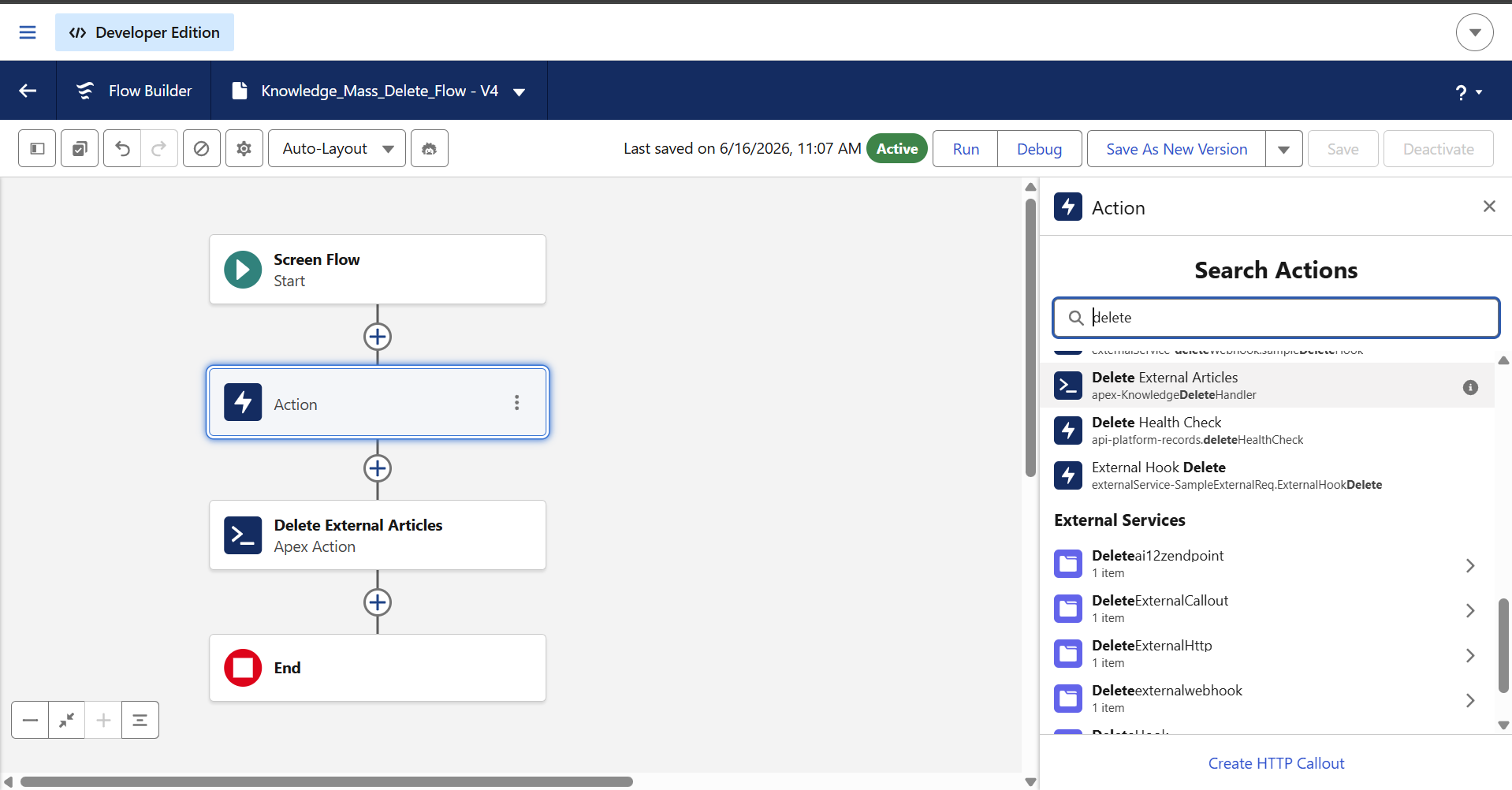 Salesforce Knowledge screen flow for delete article