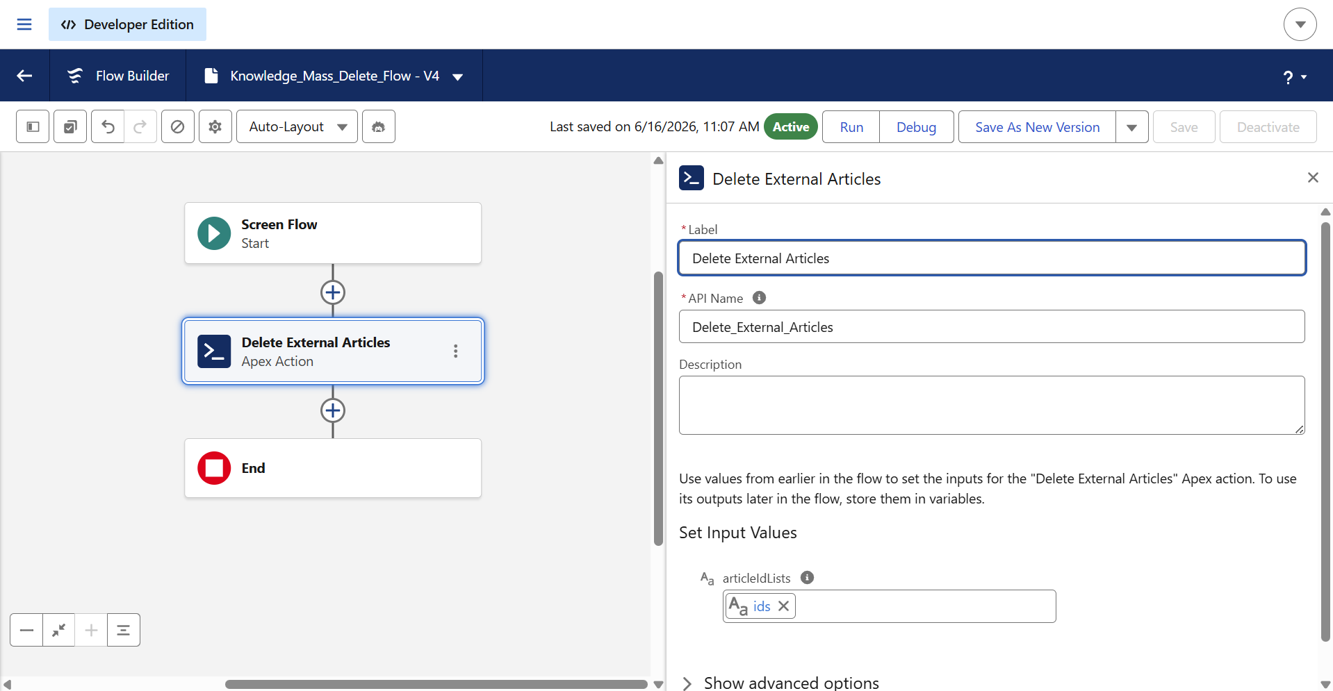 Salesforce Knowledge screen flow to map that variable to action element