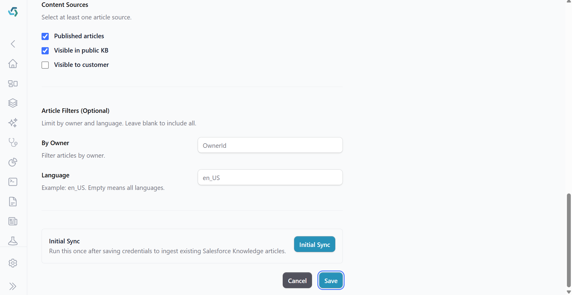 ai12z portal Salesforce Initial Sync button