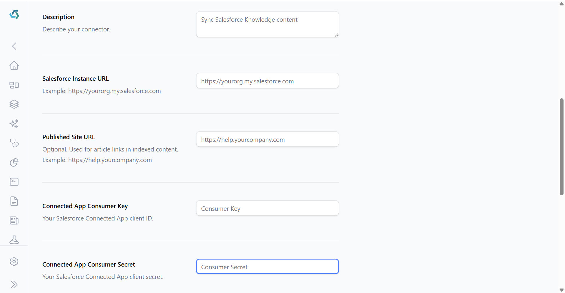 ai12z portal Salesforce connector configuration page