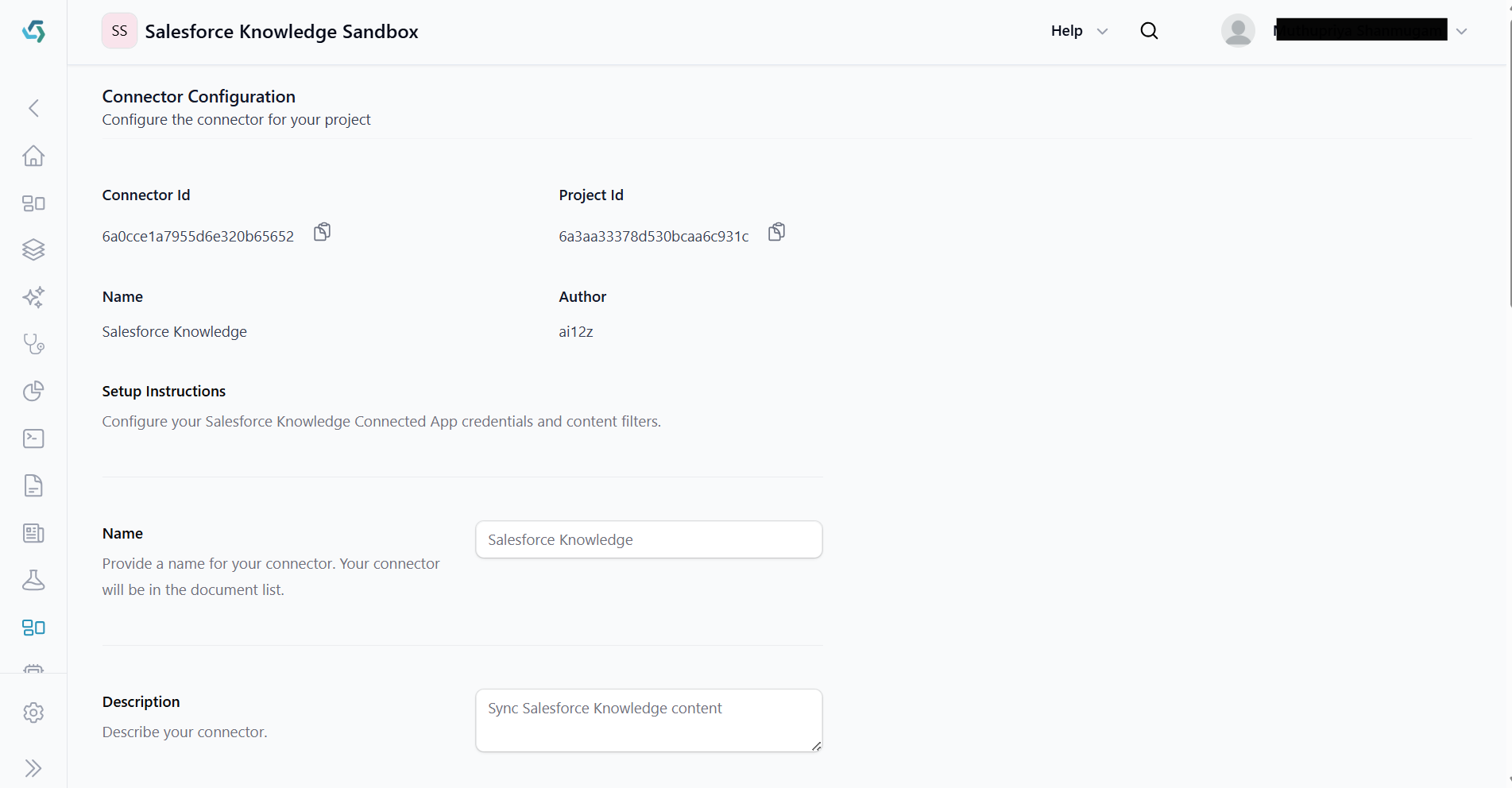 ai12z portal Salesforce connector configuration page