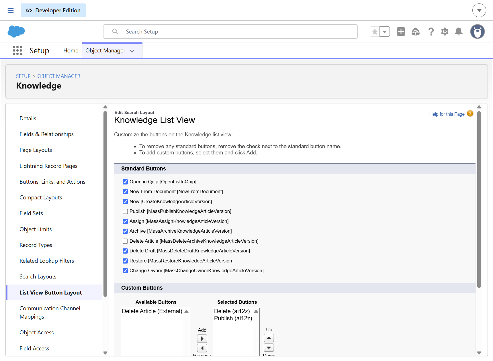 Salesforce Knowledge to add the custom button into view