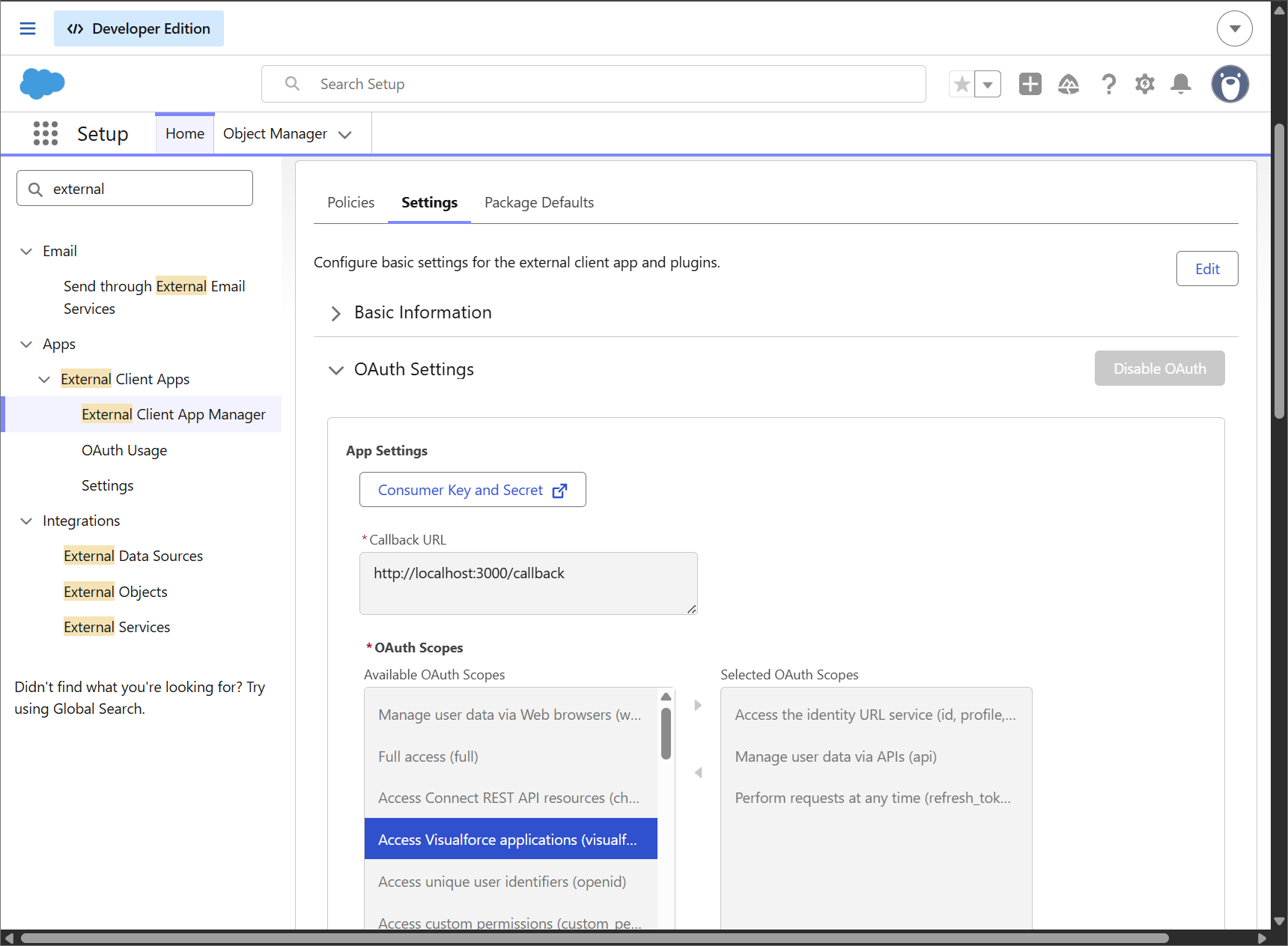 Salesforce knowledge external app oauth scope set up