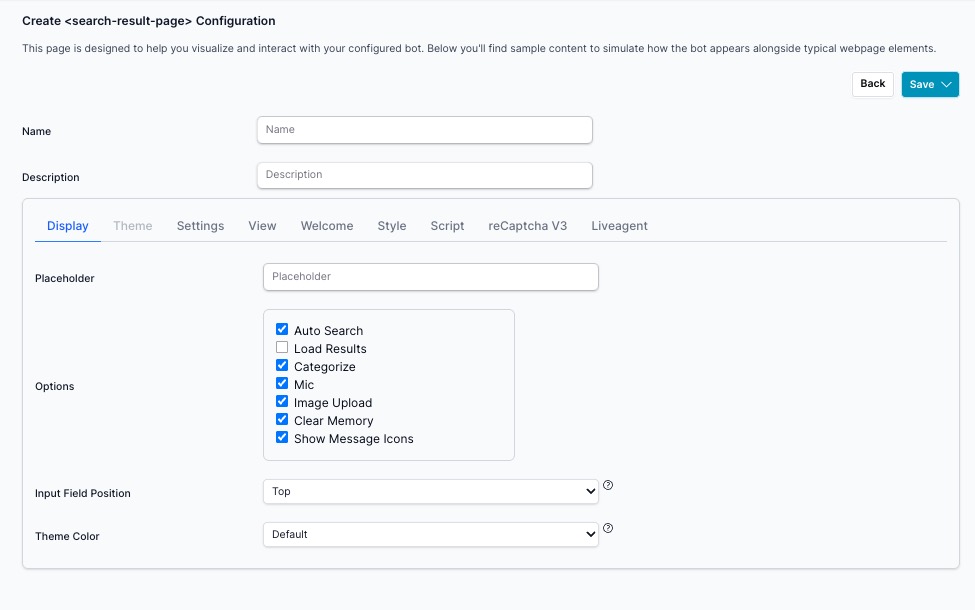 Search Result Display Configuration