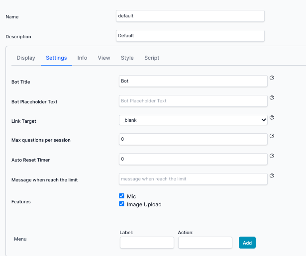 Setting bot control tab
