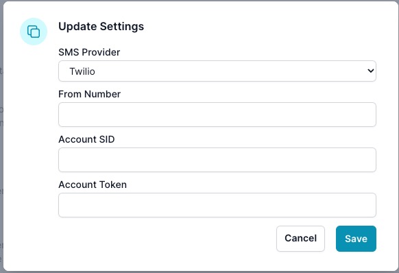 SMS showing setting up Twilio in the ai12z platform