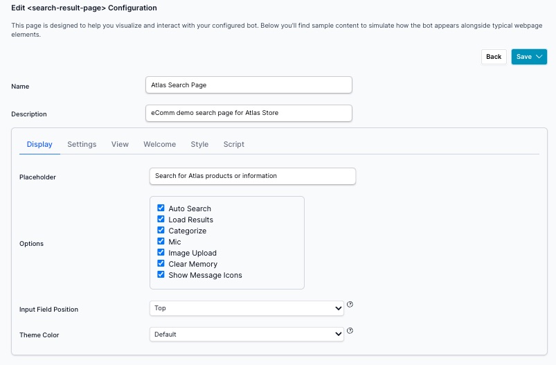 Search Result Display Configuration