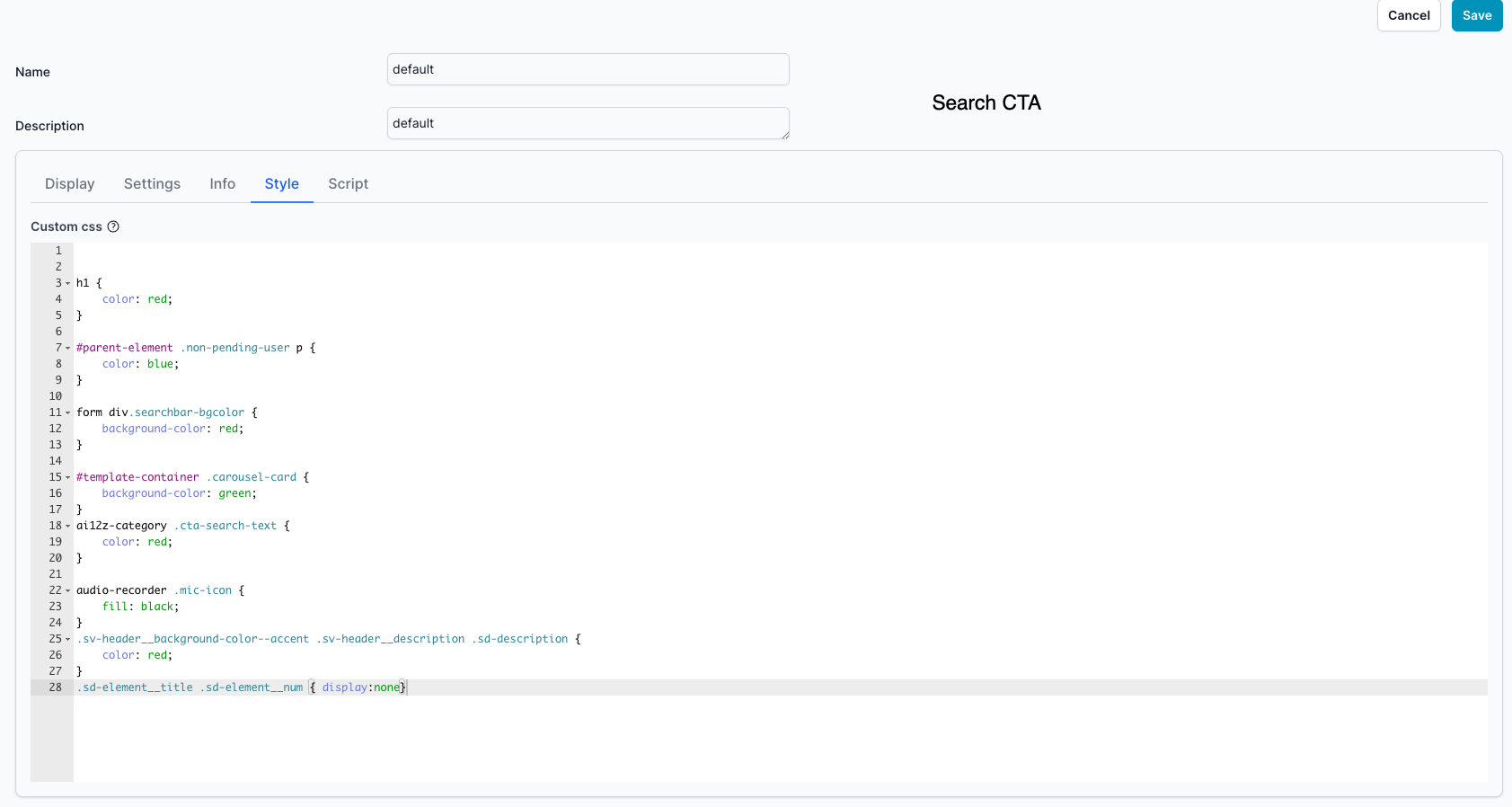 Modify the stle for the search tab cta