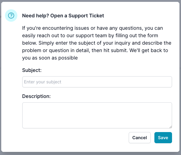 Need help Open a Support Ticket If you&#39;re encountering issues or have any questions, you can easily reach out to our support team by filling out the form below. Simply enter the subject of your inquiry and describe the problem or question in detail, then hit submit.