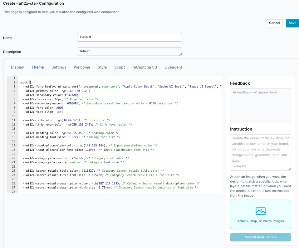 Theme tab with CSS editor and Vibe Coding panel