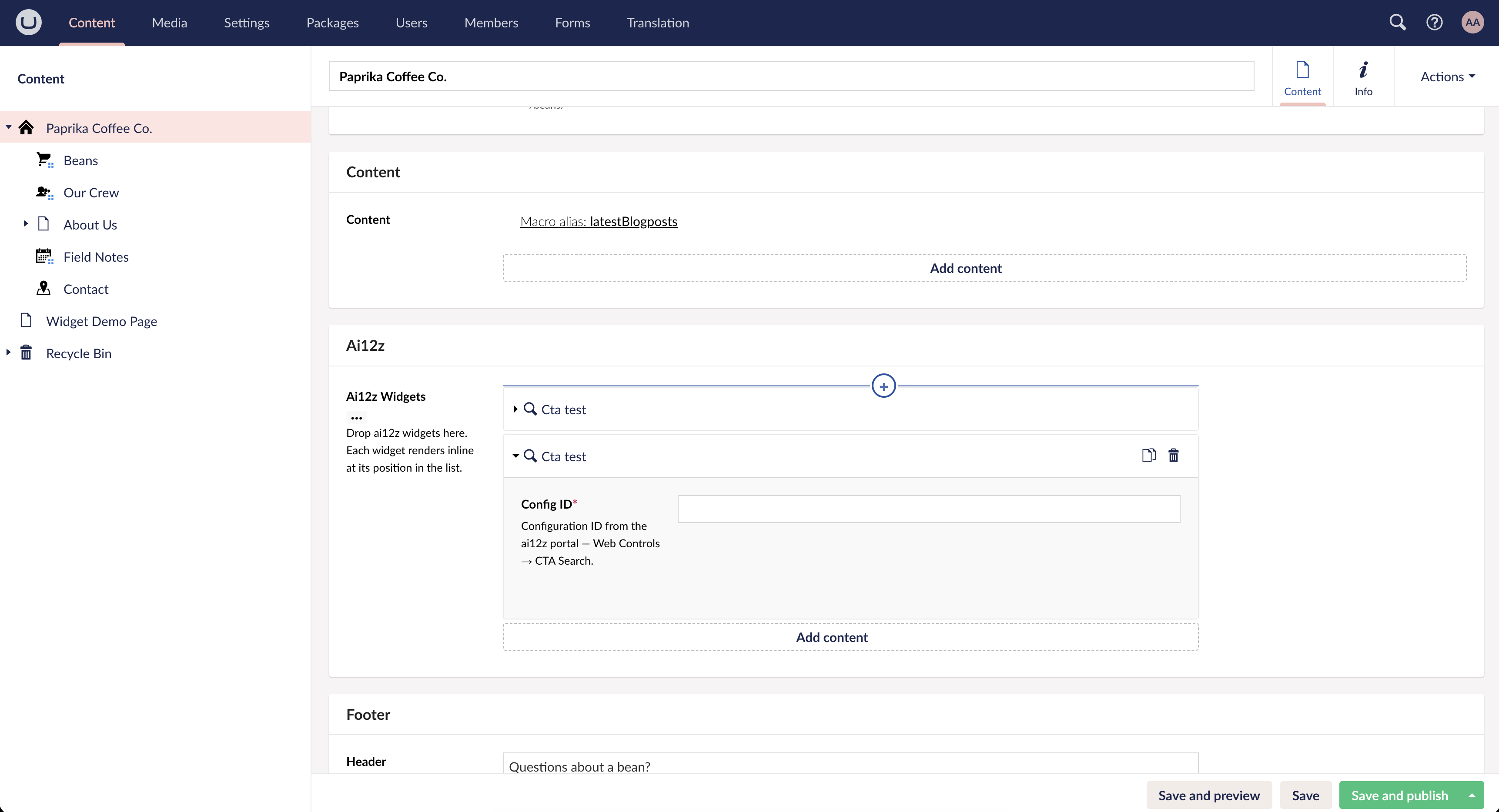 Configured widget with Config ID filled in